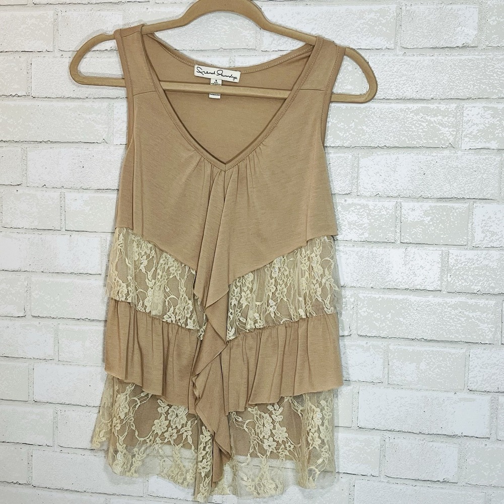 Western Boho Tiered Lace Festival Top Small Coastal Cowgirl Indie Layered Ruffle - Picture 9 of 10